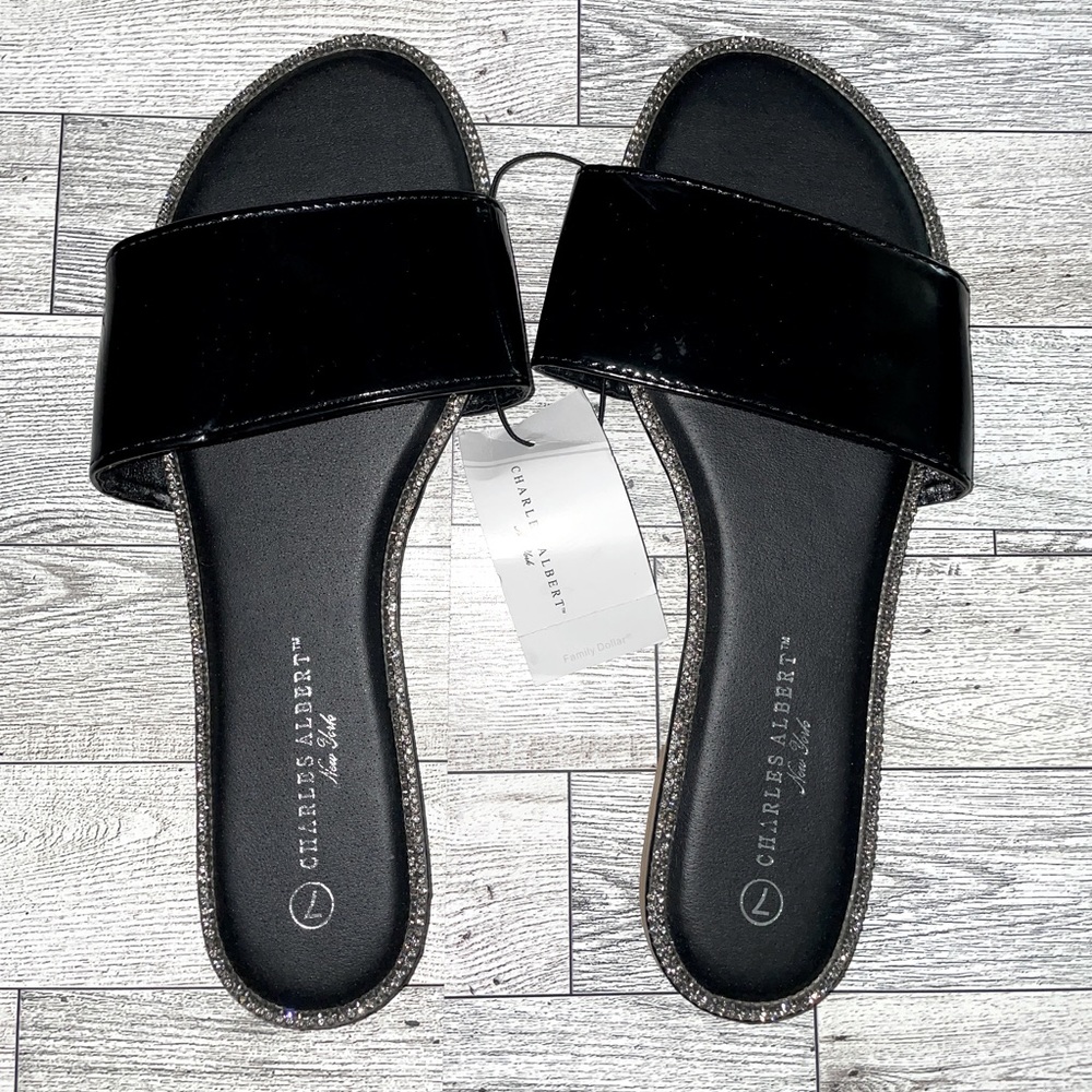 🆕 Charles Albert black rhinestone slides